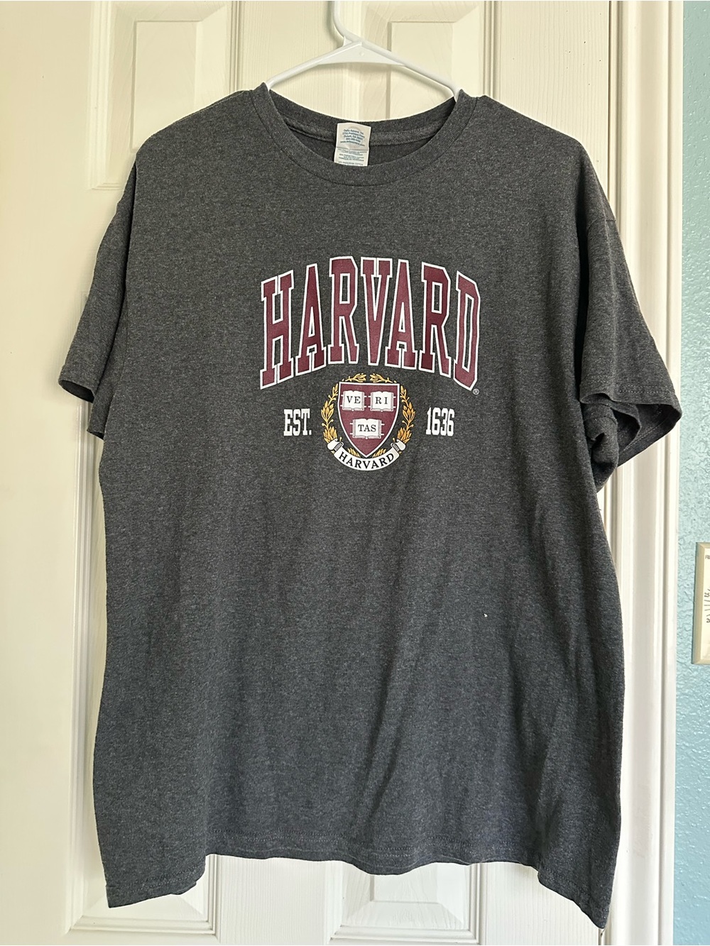 Delta Men's Charcoal Gray Harvard Graphic Tee with Maroon Crest